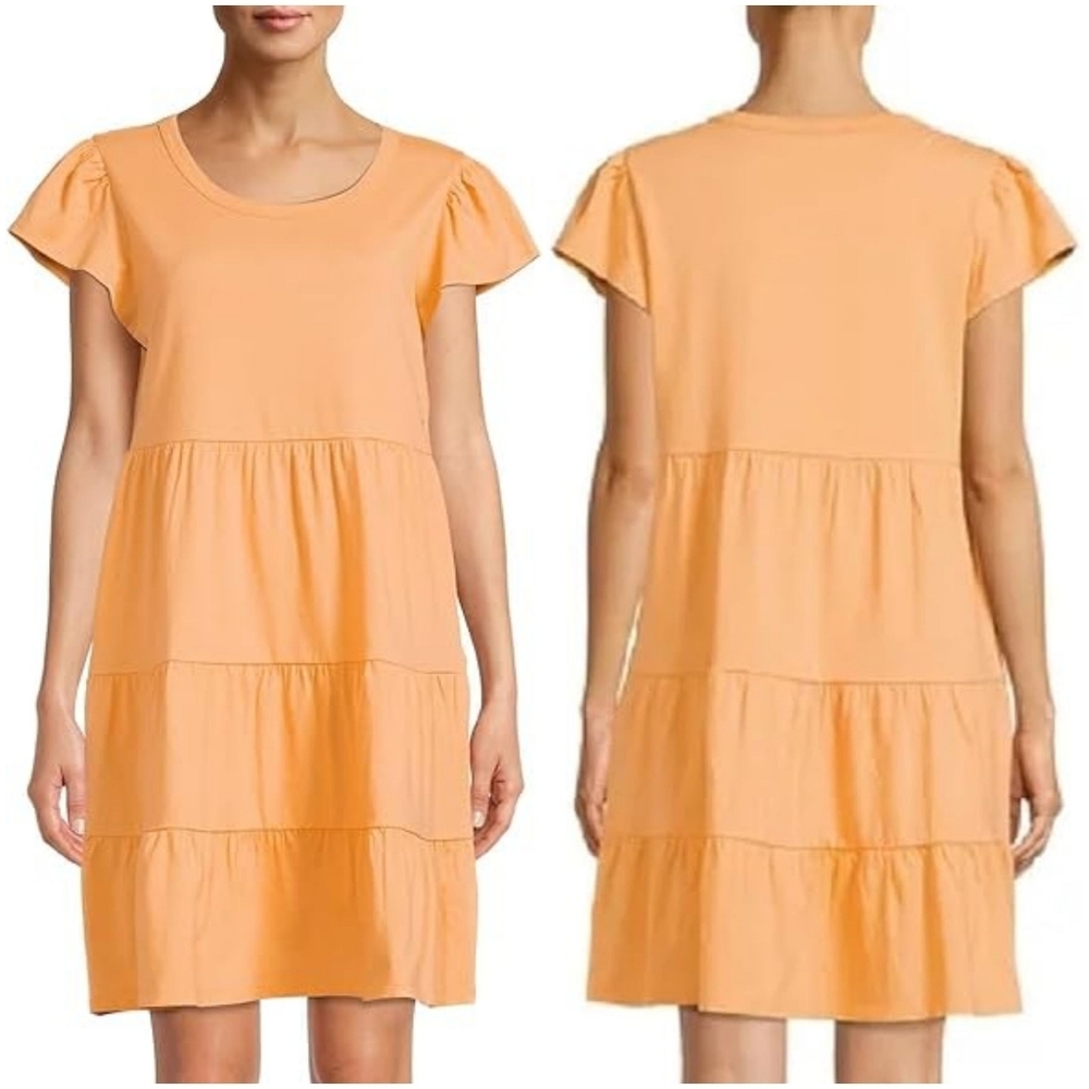 Time and Tru Women's Short Sleeve Tiered Knit Cotton Dress